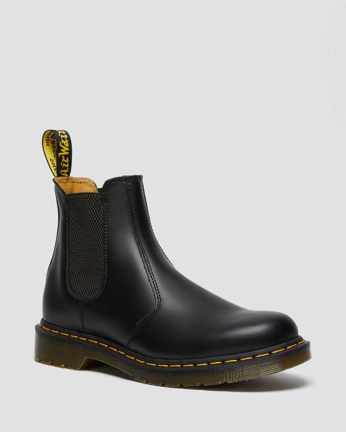 Dr Martens Chelsea Boots Dame Svart 2976 Yellow Stitch Smooth Læder 1589GQPBY